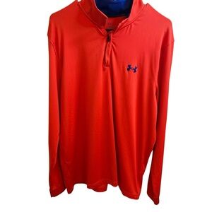 Under Armour Red Long Sleeve Quarter-Zip Shirt with Blue Logo